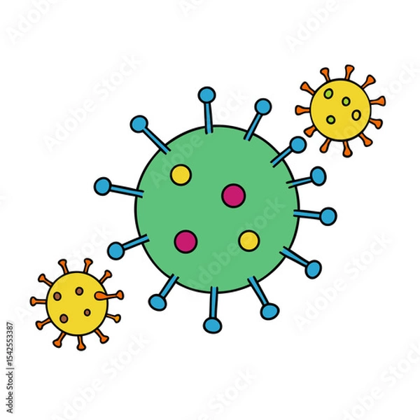 Obraz Microscopic View of Coronavirus Particles with Color