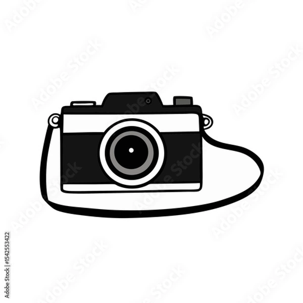 Obraz Minimalist Vector Illustration of a Black Camera with Lens