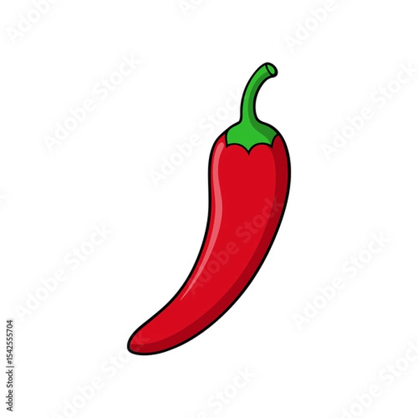 Obraz Simple Vector Illustration of a Red Chili Pepper with Stem