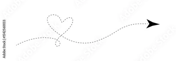 Fototapeta Arrow path with heart loop. Directional route guidance design element art.