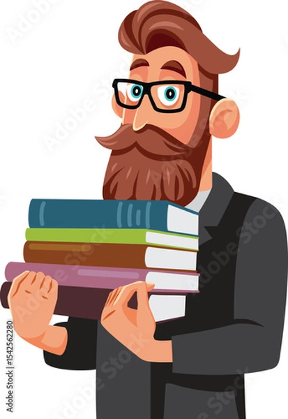 Fototapeta Male Teacher with Textbook Vector Cartoon Character . Dedicated professor carrying books to the course session