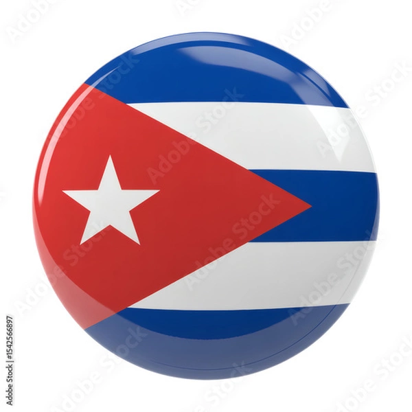 Obraz Glossy Round Cuban Flag Pin Badge Button Design, Patriotism Symbol