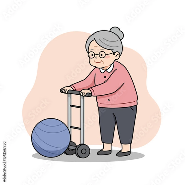 Obraz Elderly woman using a walker during physical therapy session  