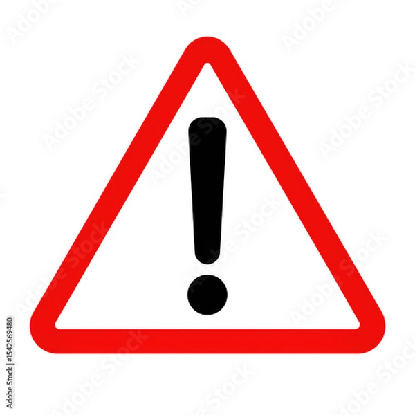 Fototapeta A warning sign with a red triangle and a black exclamation mark on a transparent background.