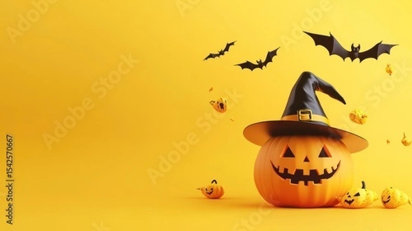 Obraz Halloween Pumpkin with Witch Hat