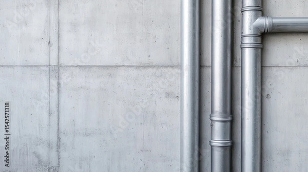 Fototapeta Industrial architecture design featuring metal pipes on textured concrete surface