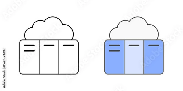 Obraz Cloud-based project board icon with a kanban-style layout and cloud, in outline and color styles, ideal for visualizing task tracking, collaboration, and project management tools in SaaS platforms.