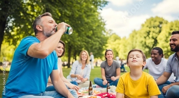 Obraz 夏の公園でピクニックを楽しむ家族と友人たち