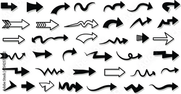 Obraz Arrow Icon Collection in Grid Layout Featuring Diverse Black Vector Styles