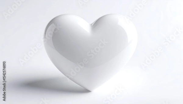 Fototapeta A single, glossy white 3D heart on a clean white background, symbolizing love, purity, and health.
