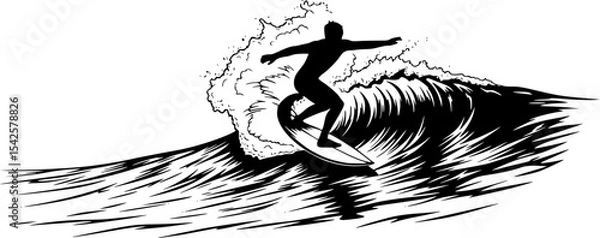 Obraz black silhouette of a Surfer riding a wave
