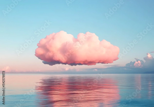 Fototapeta Pink Cloud Reflected in Calm Water Under a Clear Sky