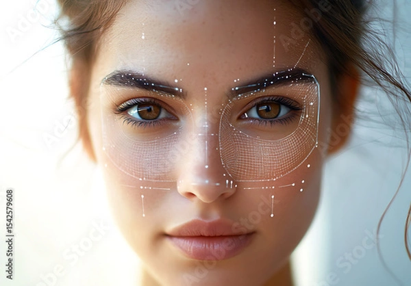 Fototapeta Facial Recognition Technology Overlay on Human Face