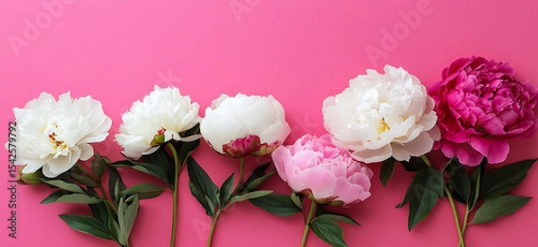 Fototapeta Vibrant Peonies in White, Pink, and Magenta on a Pink Background