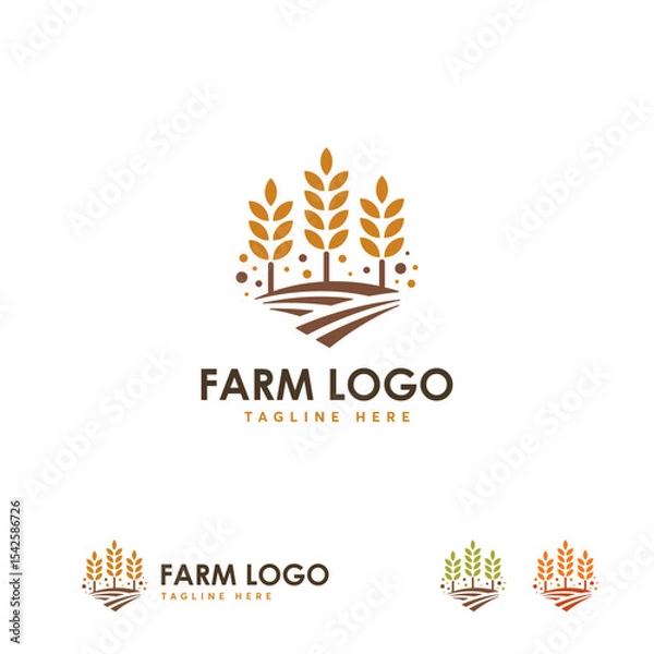 Fototapeta Farm  design with wheat and field.