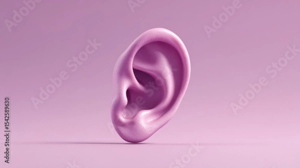 Obraz A purple ear on a purple background, The ears are very three-dimensional, The light hits the ears, Natural clarity, The background is a purple-pink gradient, Dreamy background, 3D rendering style, HD.