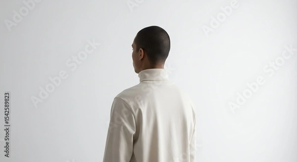 Fototapeta Minimalist Back View of a Person in a Light Beige Turtleneck