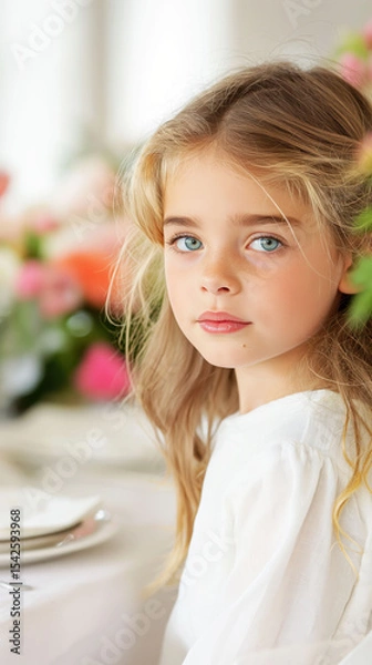 Fototapeta Enchanting Easter Garden Party With Children Dressed as Bunnies and Beautiful Decorations in a Vibrant Setting