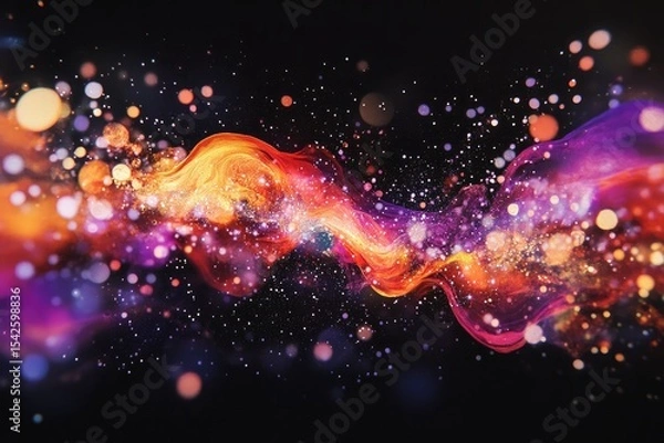 Fototapeta Abstract swirling, vibrant colors,  glowing particles