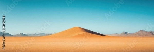 Fototapeta Vast desert landscape with a single dune under a vibrant blue sky