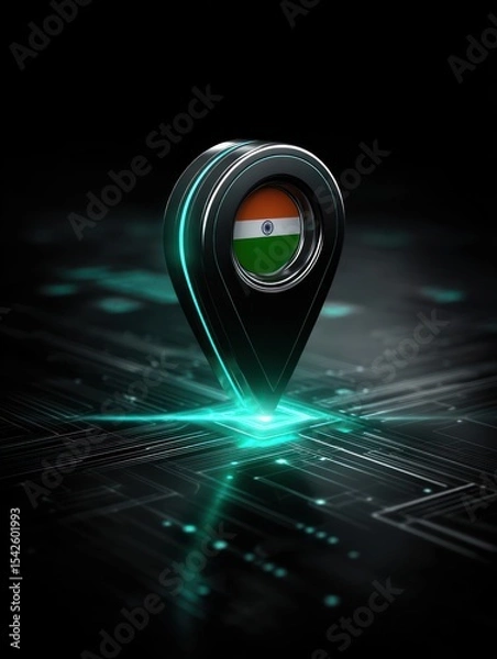 Fototapeta Digital map pin with Indian flag