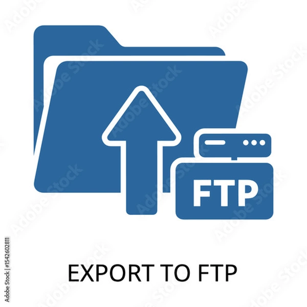 Fototapeta Blue icon of folder upward arrow server  FTP text symbolizing file exporting via FTP