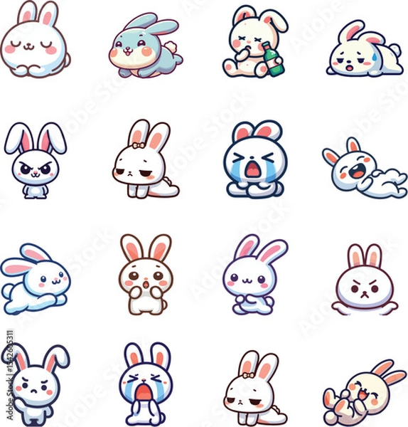 Fototapeta set collection cute expression kawaii tiny bunny
