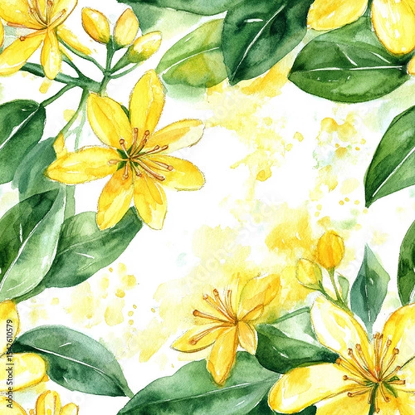 Obraz Yellow flowers watercolor seamless patterns
