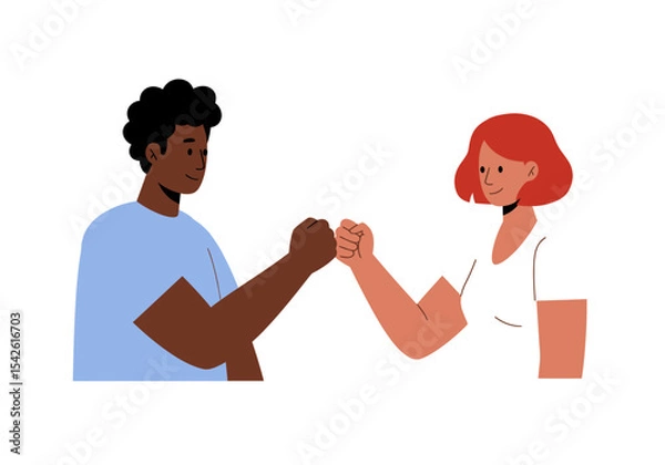 Obraz Cartoon image of an African American man and a woman fistbumping in solidarity