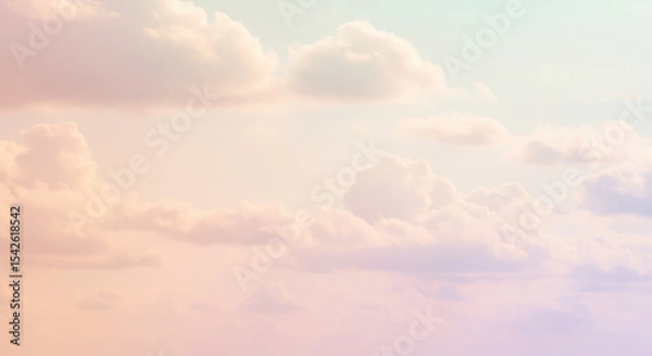 Fototapeta A minimalist sky background featuring barely-there pastel clouds in soft peach, pale mint, and lilac haze, glowing softly with 2025 light effects. Great for wellness, dreamscape, and mindfulness niche