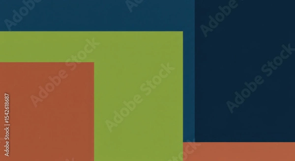 Fototapeta A high-contrast abstract wallpaper with bold color blocks of deep blue, lime green, and warm terracotta. 