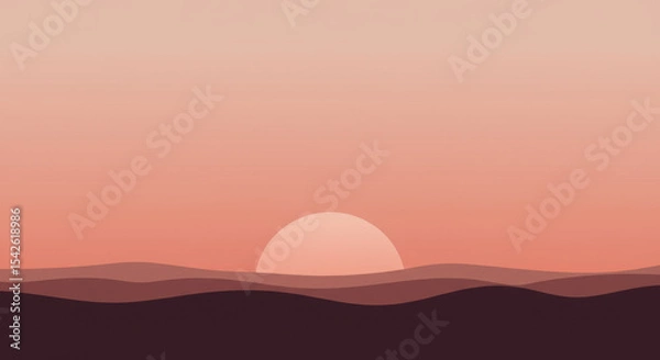 Fototapeta Flat Minimal Landscape with Sunset Gradient