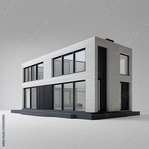 Fototapeta 3d rendered modern house and building with glass windows and urban architectural design