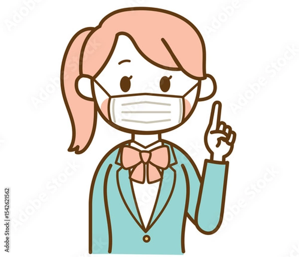 Fototapeta マスクをしているブレザー制服の学生の女の子のイラスト素材