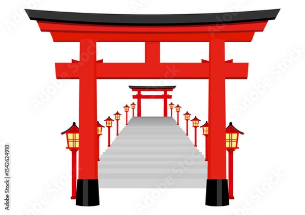 Fototapeta 鳥居と灯篭の階段