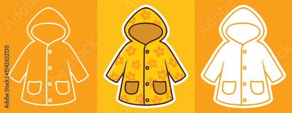 Fototapeta Three Types of Cartoon Style Sticker of Raincoat Jacket