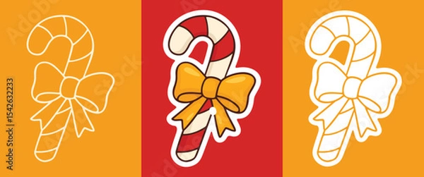 Fototapeta Three Types of Cartoon Style Sticker of Candy Cane with Bow