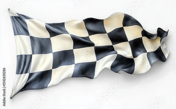 Obraz Waving black and white checkered flag with dynamic flowing motion on plain background