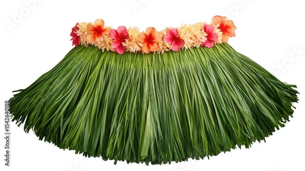 Obraz Hawaiian hula costume with floral lei and grass skirt Transparent background, PNG file