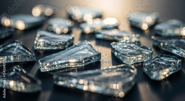 Fototapeta A beautiful abstract view of glass pieces with reflection of light 