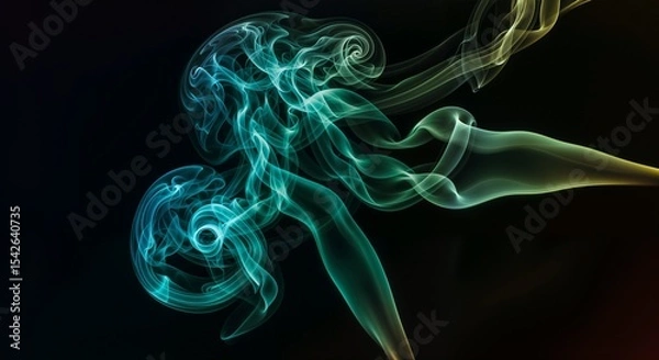 Fototapeta A colorful smoky abstract design isolated on black