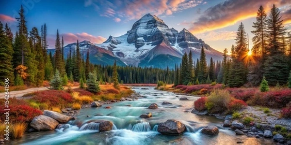 Obraz Mountain River Landscape at Sunset