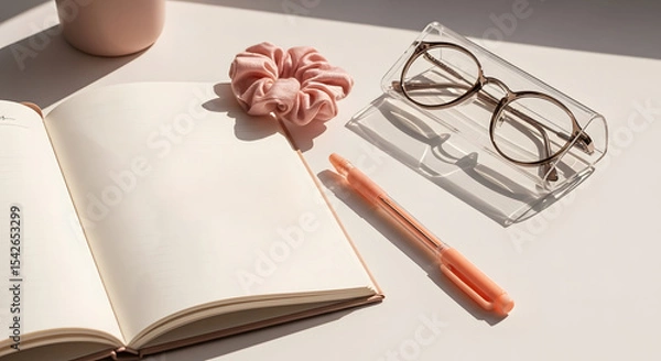 Obraz Capturing Daily Life and Personal Reflection Through the Art of Handwritten Entries in a Journal with Essential Items for Reflection