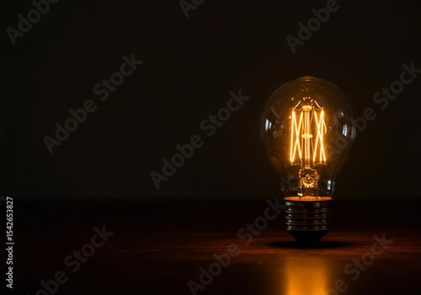 Obraz Glowing Lightbulb Idea on Dark Background Representing Innovation and Creativity