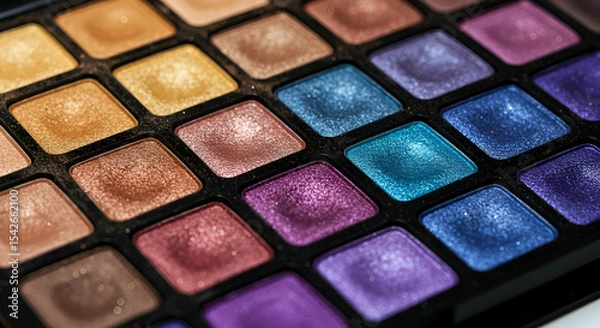 Fototapeta Close-up of Colorful Eyeshadow Palette with Shimmer and Glitter