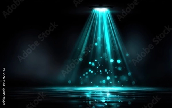 Fototapeta Teal stage light projection on a dark surface