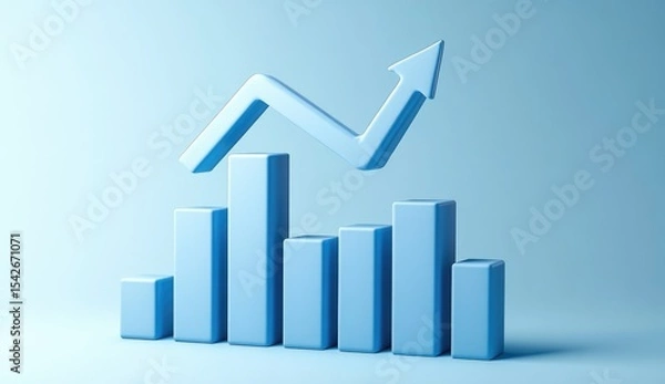 Obraz Light-blue 3D bar graph with upward trend