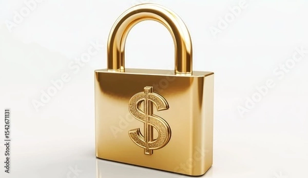 Fototapeta Gold padlock with dollar sign, isolated on white