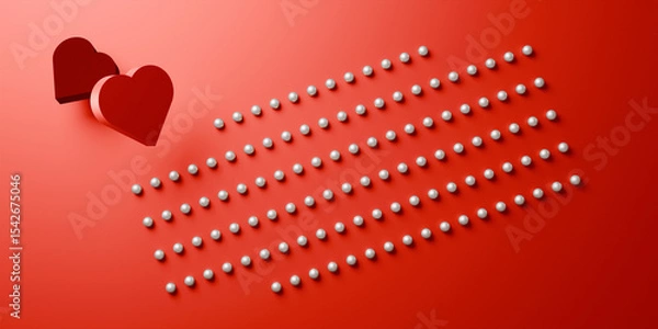 Fototapeta Perfect Pearls Form An Arrow Of Love on Red Background