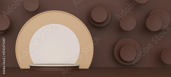 Fototapeta Elegant Podium Stands Within Modern Brown Studio. Mocha Mousse color